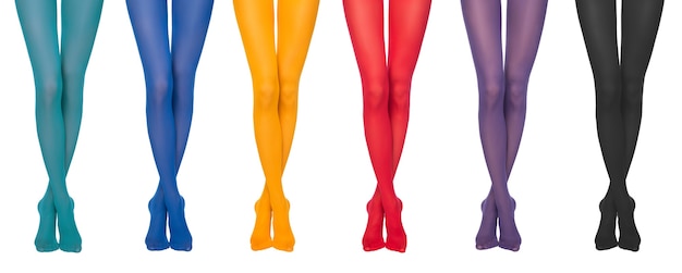 Women's legs in colorful tights isolated