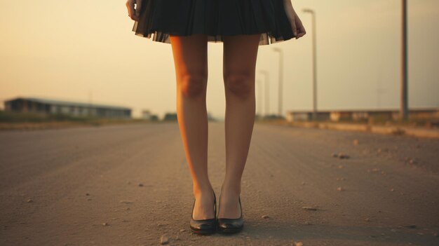 Photo women's legs in a skirt on pastel studio background