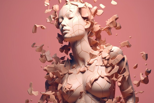 Women's pain destruction of identity concept Broken model sculpture female body abstract illustration