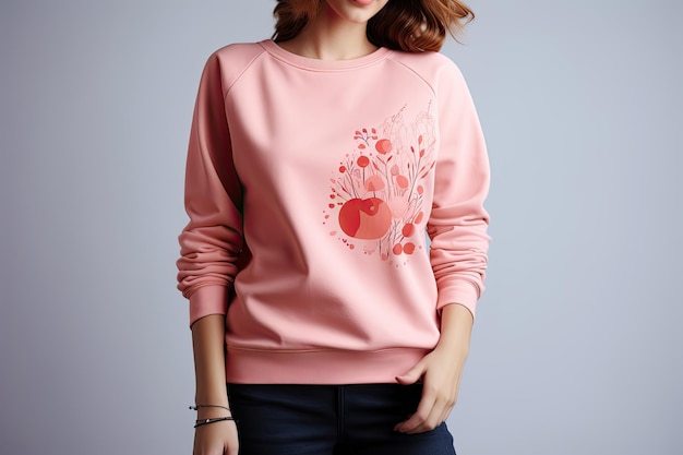 Photo women's peach color sweatshirt with long sleeves