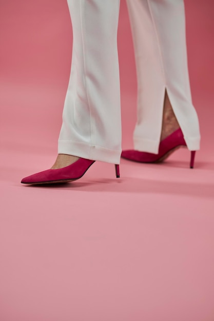 Women's pink pumps closeup on a pink background women's shoes
style and fashion