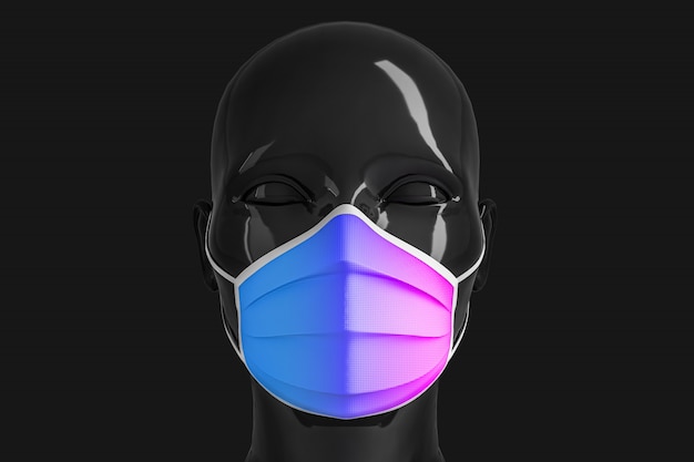 Women's shiny fashionable black head in a medical mask for coronavirus prevention