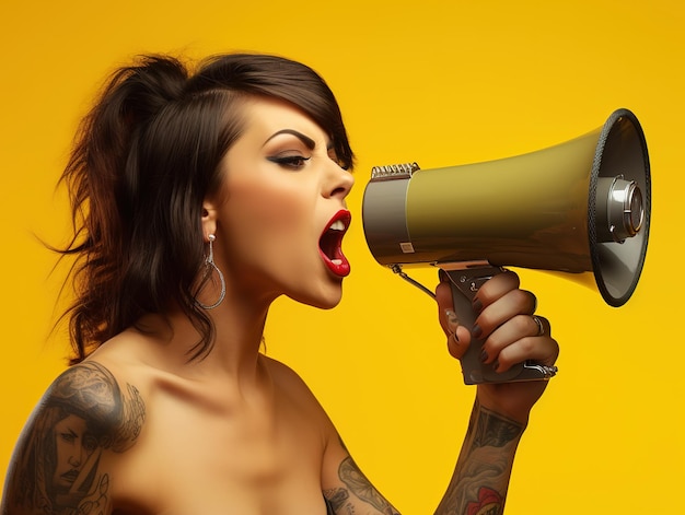 women shouting loud holding a megaphone