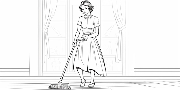 Photo a women sketch women cleaning room