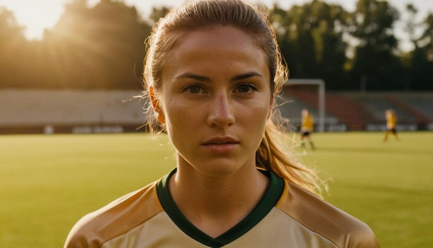 women soccer football player in ground