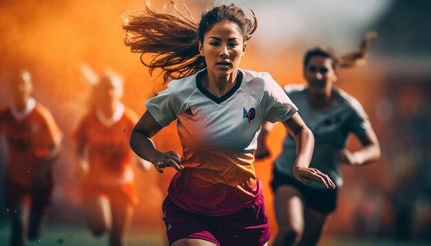 サッカー場での女子サッカーのゲームプレイ エディトリアル写真 サッカーの試合のゲーム