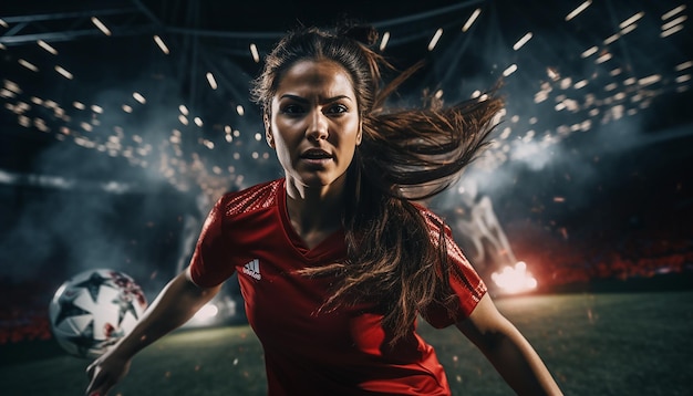 サッカー場での女子サッカーのゲームプレイ エディトリアル写真 サッカーの試合のゲーム