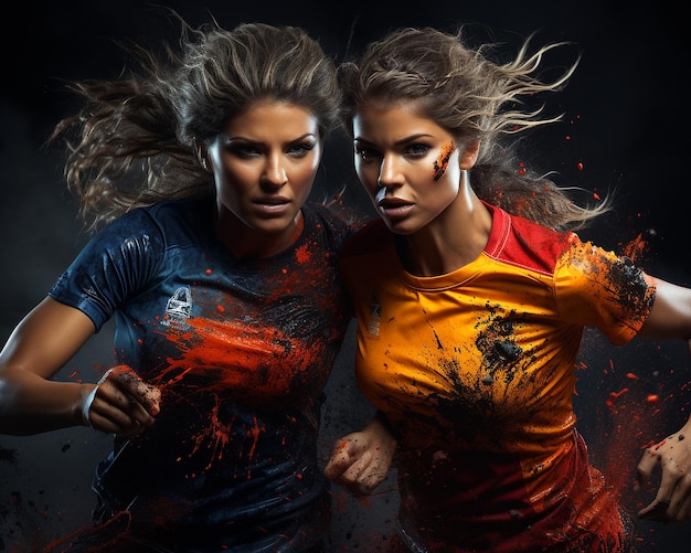 Women Soccer Players Dramatic Background