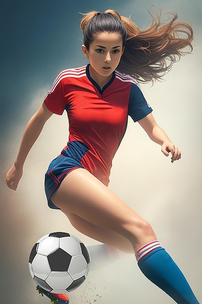 Photo women soccer players playing football