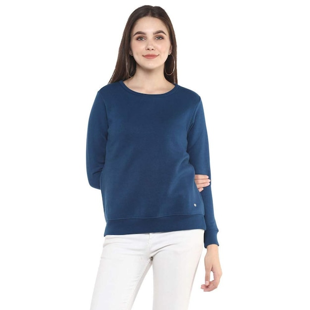 women solid round neck sweater