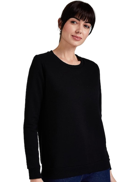 women solid round neck sweater