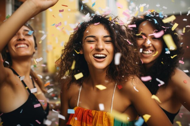 Women Standing Under Confetti