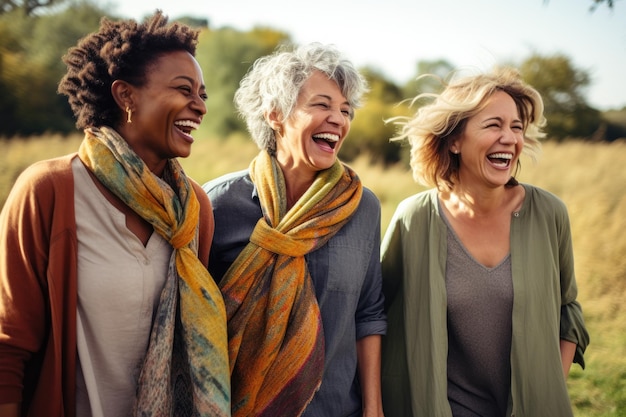 Women together laughing as they walk