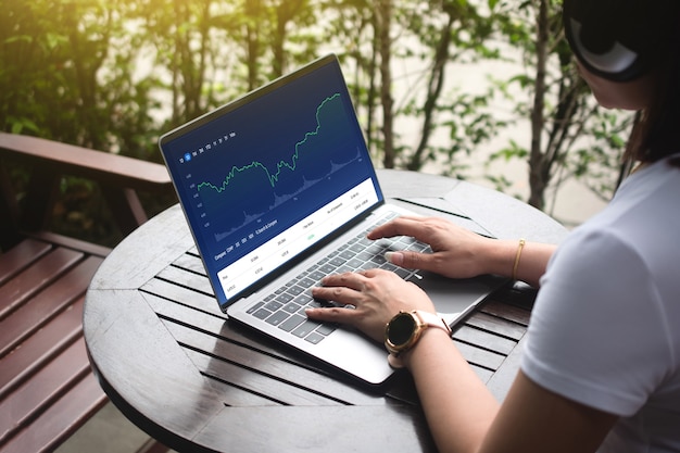 Photo women trading online on computer, forex stock exchange trade