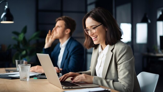 Women use laptops in the office with pleasure