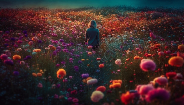 Women walking in meadow enjoying nature beauty generated by AI