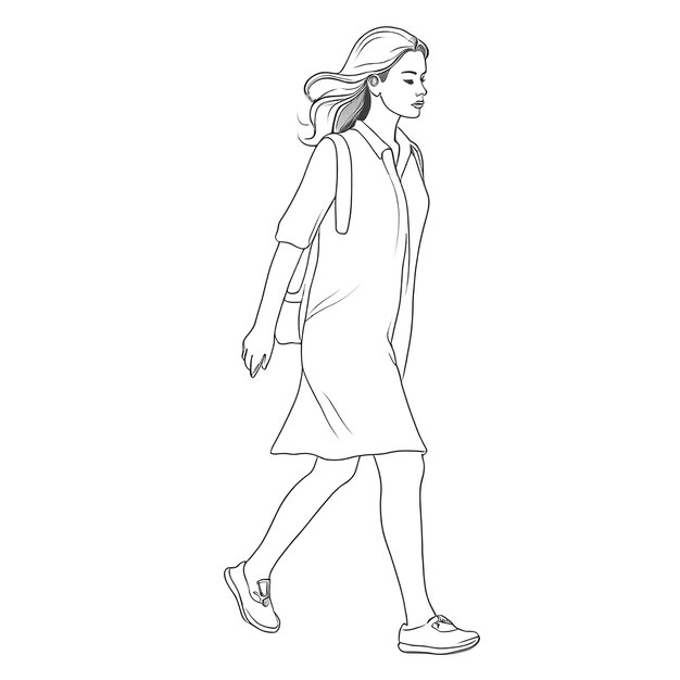 Photo a women walking outline illustration on white background