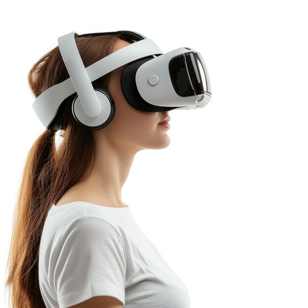 Photo women waring vr headset side view