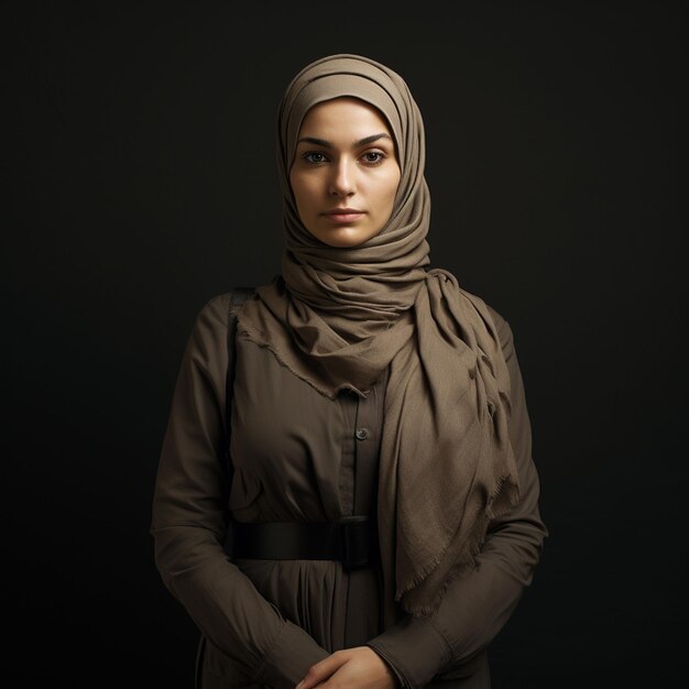 A Women wearing hijab standing with her arms