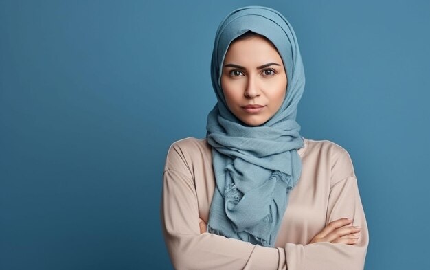 A Women wearing hijab standing with her arms