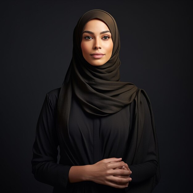 Photo a women wearing hijab standing with her arms