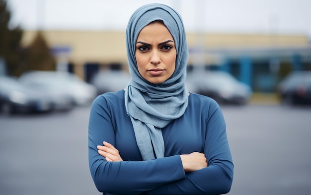 Photo a women wearing hijab standing with her arms