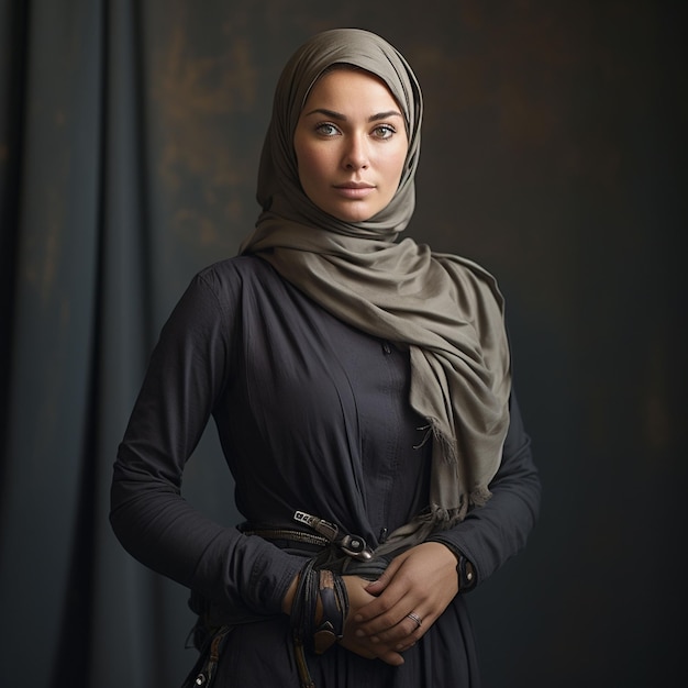 A Women wearing hijab standing with her arms