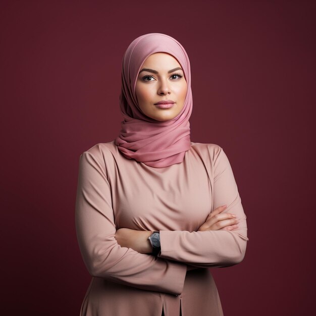 A Women wearing hijab standing with her arms