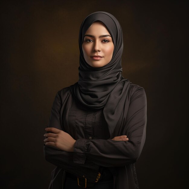 A Women wearing hijab standing with her arms