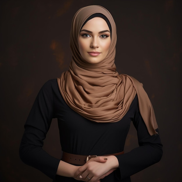 A Women wearing hijab standing with her arms