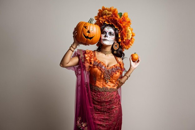 women wearing mexican costume for hallowen