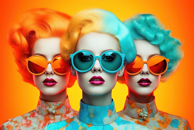 women wearing sunglasses and some images of in the style of color splash