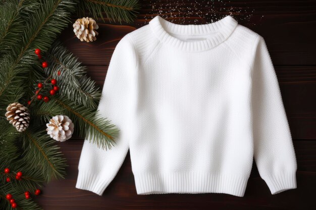 Photo women in white blank sweater christmas background