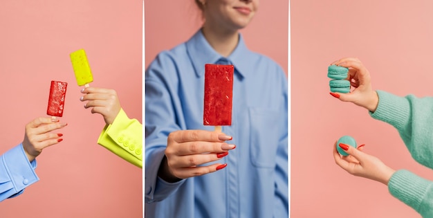 Foto donne con belle unghie che tengono il gelato