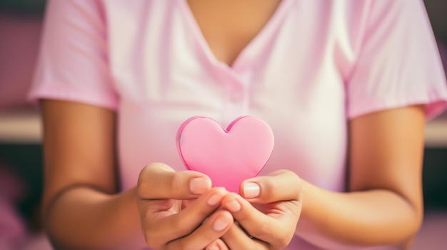 women with breast cancer prevention and show thumb up on the pink background