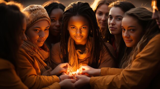 Women with a candle in their hands as a sign of support relaxed trying to change their lives