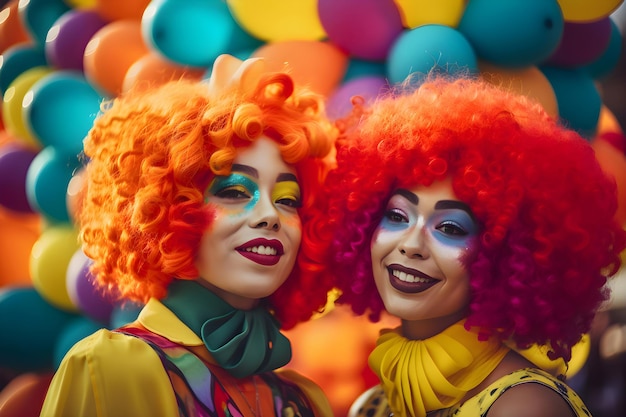 Women with colored hair among balloons at the LGBT parade pride month Generative AI 5