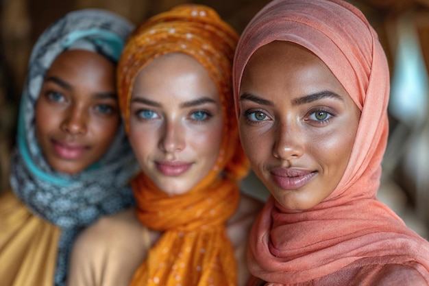 Women with colorful headscarves in urban setting for womens day