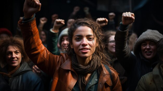 Women with Fists in the Air Fighting for Their Rights