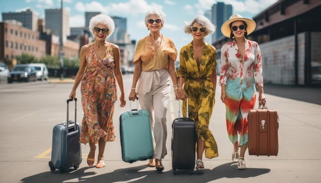 Women with suitcases for travel