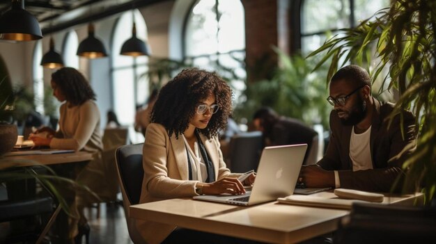 women working on a laptop in a cafe