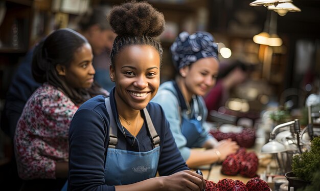 Photo women working together in flower shop