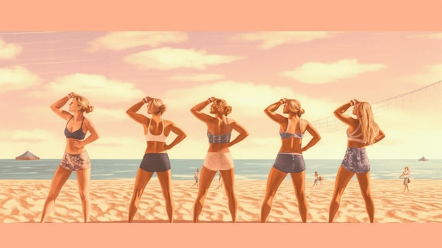 Women Workout On Beach Depicting A Background