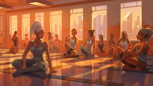 Women Workout In Gym Depicting A Group Background