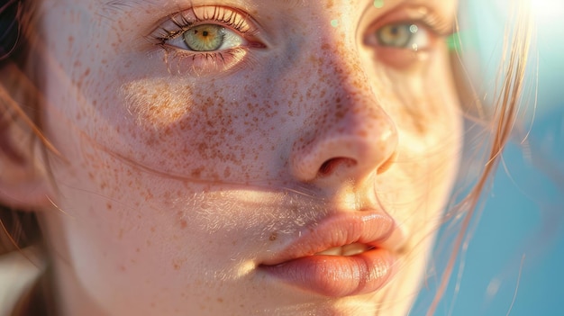 women worry about hot strong sunlight problem with UV rays to make freckles and wrinkles damage face skin