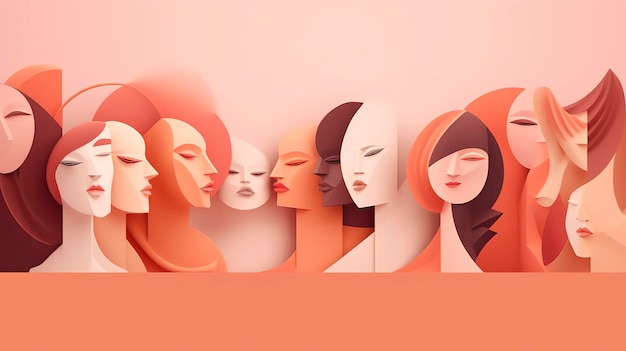 Празднование Дня женщин: баннер 8 марта с графической иллюстрацией нескольких женских лиц