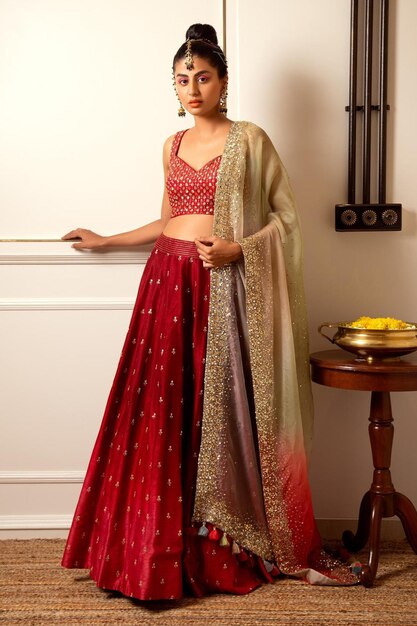 Women039s silk embroidered lehenga set