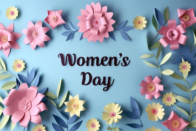 Photo women39s day celebration papercut flowers on a serene background