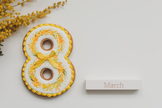 Women39s Day March 8 figure eight gingerbread flowers Space for text