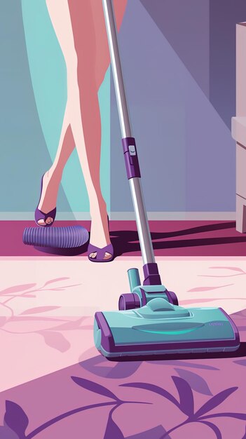 Women39s feet doing household chores vacuuming for cleanliness